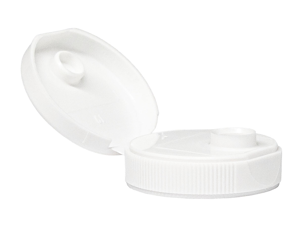 38/400 Fine Ribbed White Dispensing Caps Snap-Top .375″ Orifice Hs Liner — Pack: 1,700/cs, 22 lbs/cs, 19x16x12”, 42cs/PLT, 71,400/PLT.