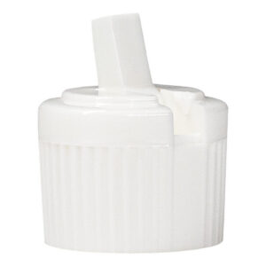 White plastic bottle cap with spout.