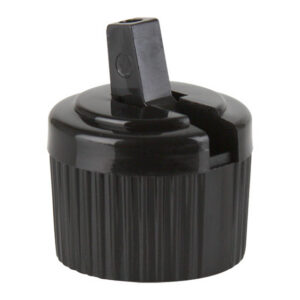 Black plastic cap with a spout opening.