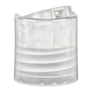 Clear plastic bottle cap on white background.