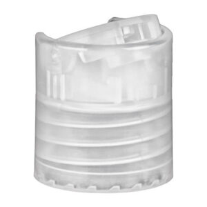 Clear plastic bottle cap on white background.