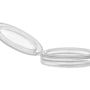 Clear round container with a lid.