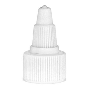 White plastic bottle cap with nozzle.