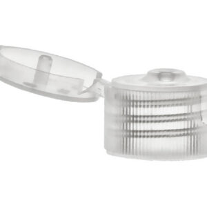Clear plastic bottle cap with open lid.