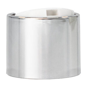 Silver and white tape dispenser on white background.