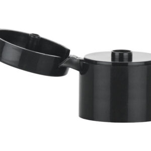Black plastic cap with a hinged lid.