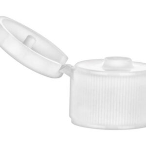 White plastic bottle cap with attached lid.