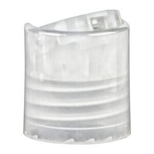Clear plastic bottle cap on white background.