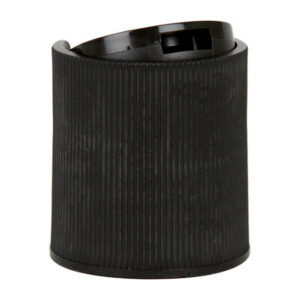 Black ribbed container with a curved top.