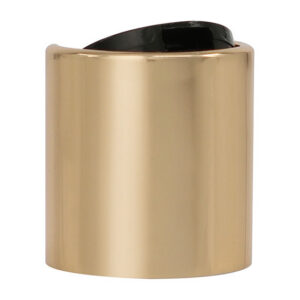 Gold-colored cylindrical container with black lid.