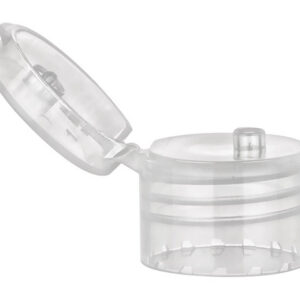 Clear plastic container with a hinged lid.