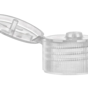 Clear plastic bottle cap with open lid.