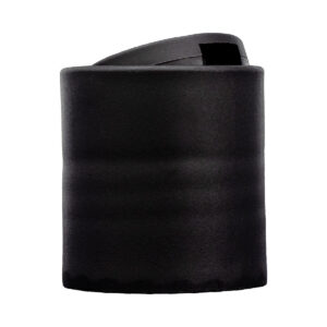 Black cylindrical container with a lid.