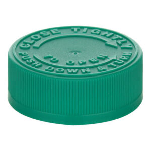 Green plastic bottle cap with instructions.