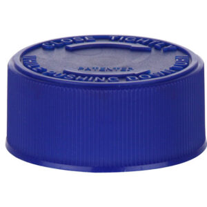 Blue plastic bottle cap with textured edges.