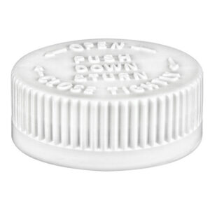 White bottle cap with opening instructions.