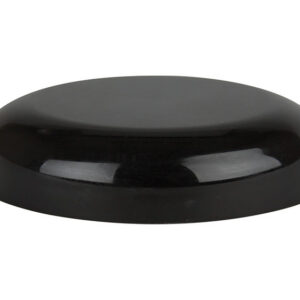 Black circular object on a white background.