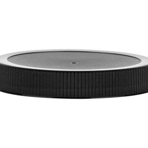 Black circular bottle cap on white background.