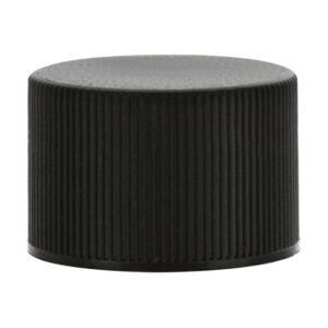 Black ribbed bottle cap on white background.