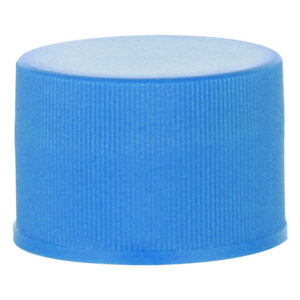 Blue plastic bottle cap on white background.