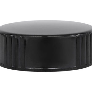 Black plastic bottle cap on white background.