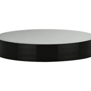 Black circular display stand on white background.