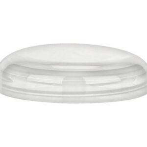 Clear oval plastic container lid.