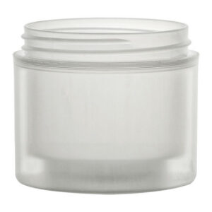 Frosted glass cosmetic jar with lid.
