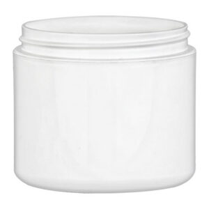 White cosmetic jar with a screw lid.