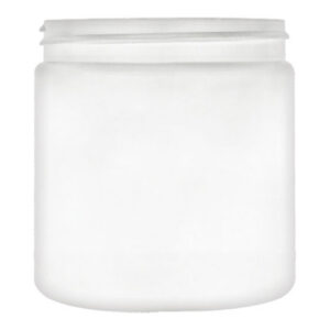 Frosted glass jar with no label.