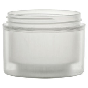 Frosted glass cosmetic jar with lid.