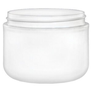 Frosted glass cosmetic jar with lid.