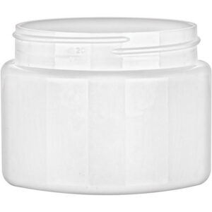 White cosmetic jar with lid.