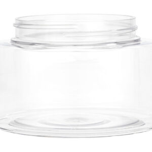 Clear glass jar with a wide opening.