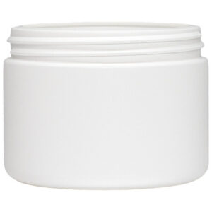 White cosmetic jar with a screw lid.