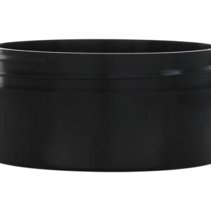 Black cosmetic jar with a smooth finish.