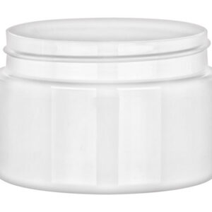 White cosmetic jar with a smooth surface.