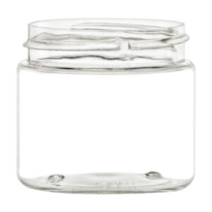 Clear glass jar with a lid.