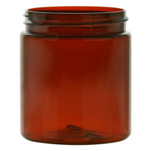 Amber glass jar with a wide opening.