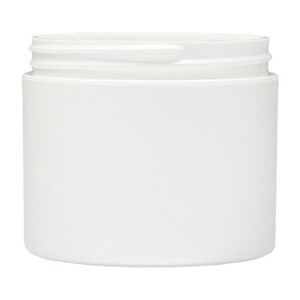 White cosmetic jar with a lid.
