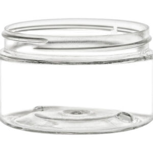 Clear glass jar with lid.