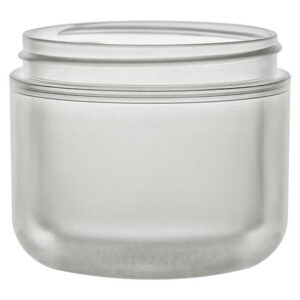 Frosted glass jar with a lid.