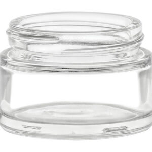 Clear glass jar with no lid.