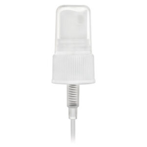 White spray bottle nozzle with clear cap.