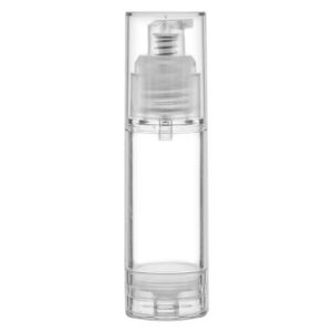 Clear spray bottle with pump dispenser.