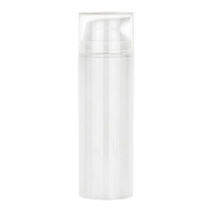 Clear pump bottle for skincare product.