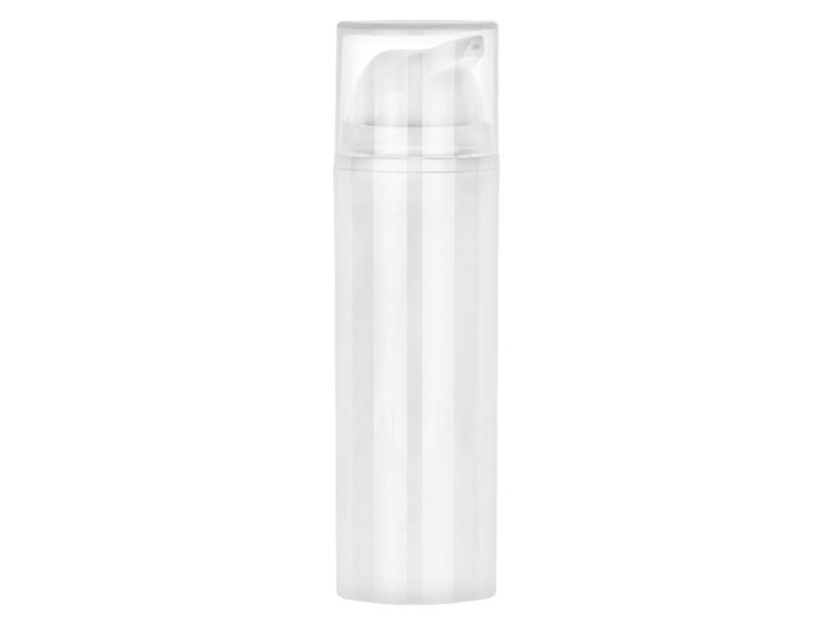 50 ML 32mm Snap-On Airless Cylinder Round White PP Bottle Pump Set — Pack: 600/cs, 21 lbs/cs, 19x13x15”, 42cs/PLT, 25,200/PLT.